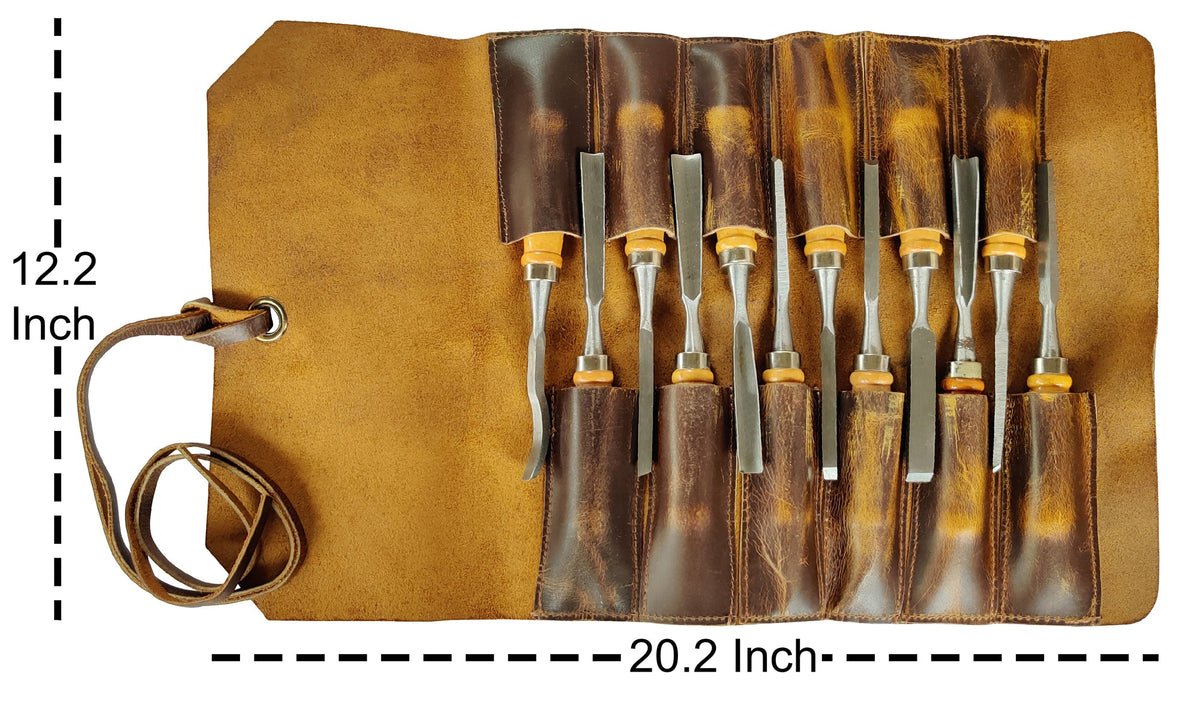 Genuine Leather Tool Roll Up Pouch- Handcrafted Tool Kit (12 Slots)