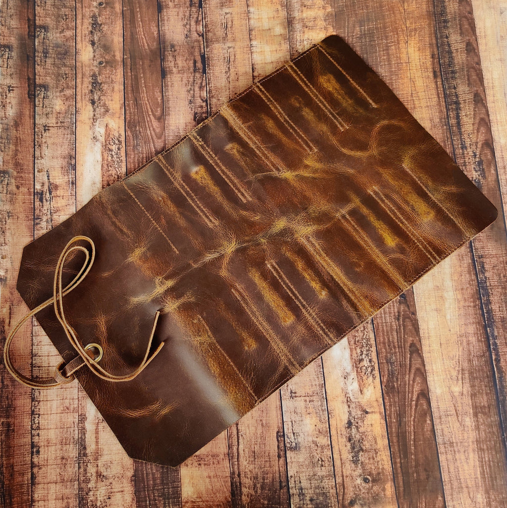 Genuine Leather Tool Roll Up Pouch- Handcrafted Tool Kit (12 Slots)