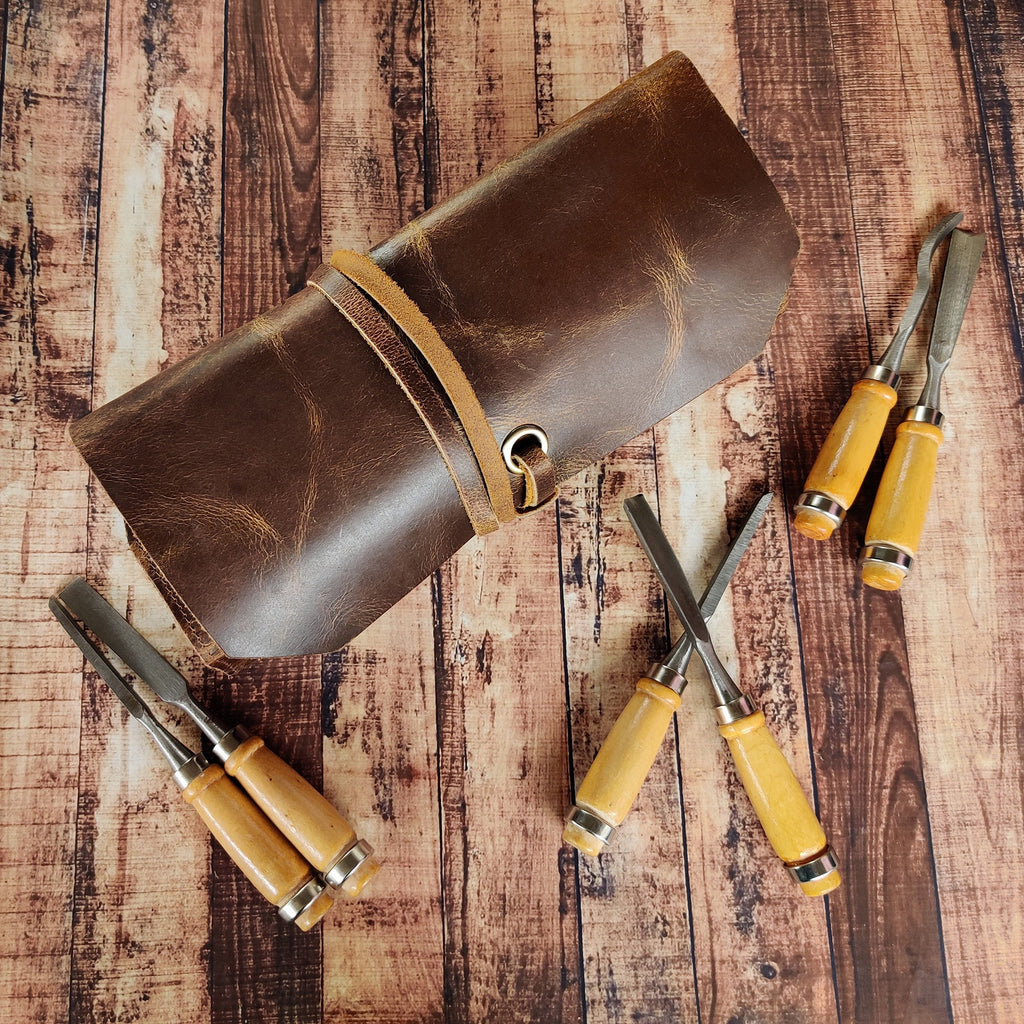 Genuine Leather Tool Roll Up Pouch- Handcrafted Tool Kit (12 Slots)