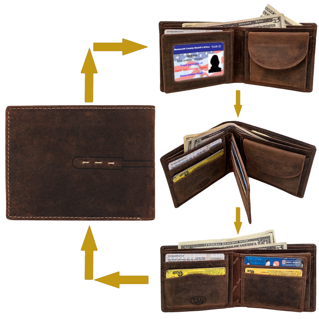 Men's Custom Engraved Leather Bi-Fold Zipper Wallet - Teals Prairie & Co.®