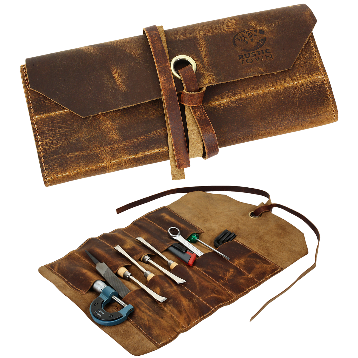 Genuine Leather Tool Roll Up Pouch- Handcrafted Tool Kit (10 Slots)
