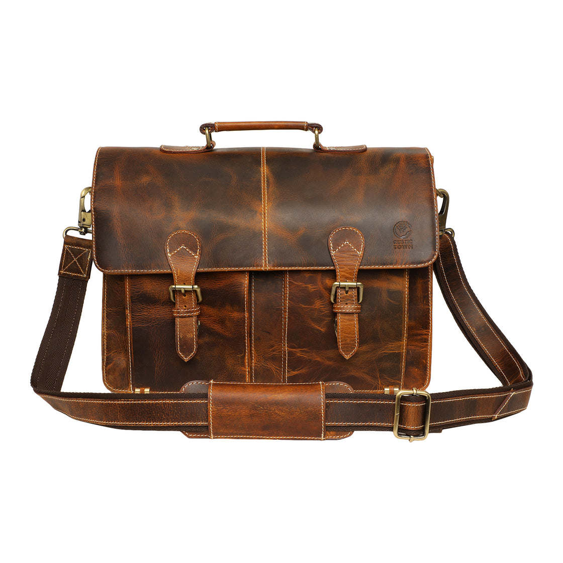 Wayne Premium 16" Leather Satchel Office Laptop Bag (Antique Brown)