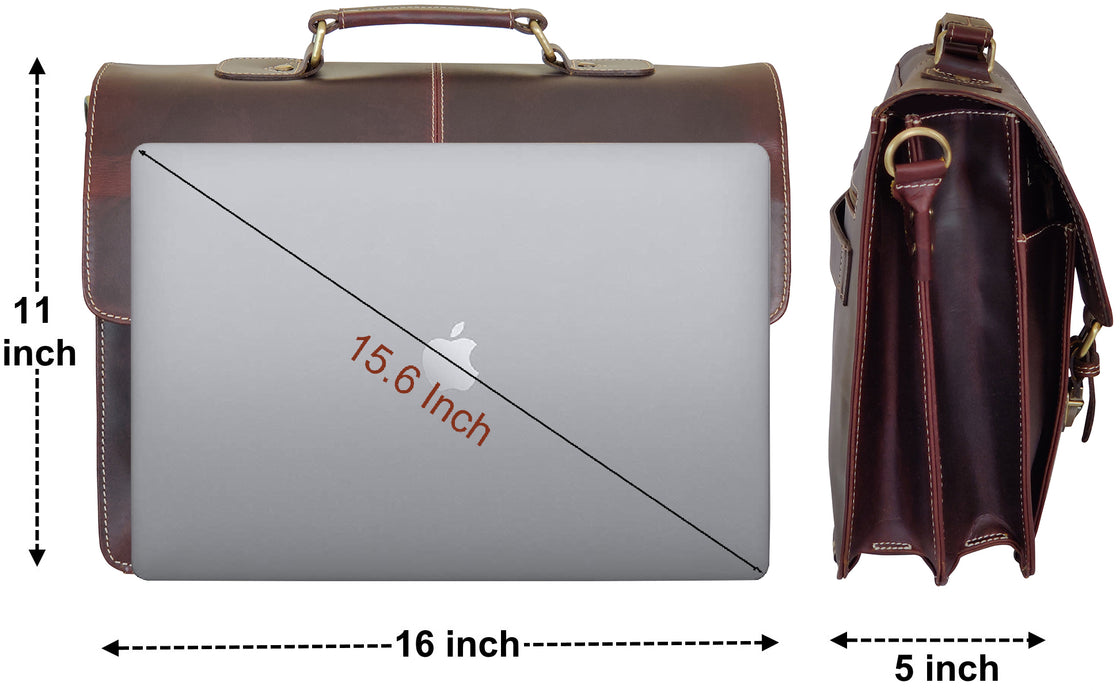 Wayne Premium 16" Leather Satchel Office Laptop Bag (Dark)