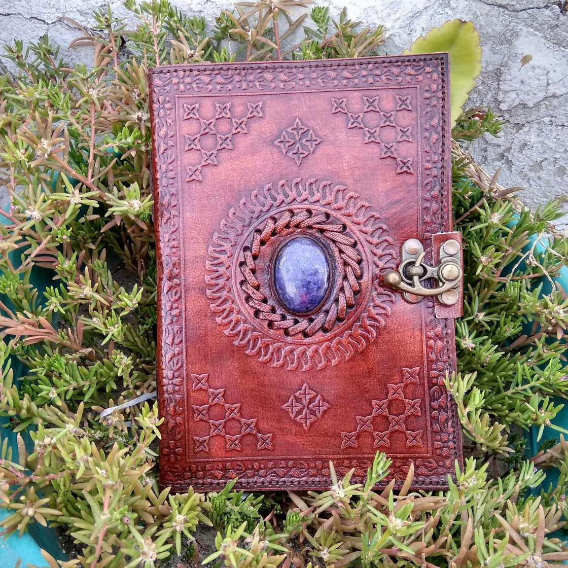 Utopian Leather Journal with Semi-Precious Stone