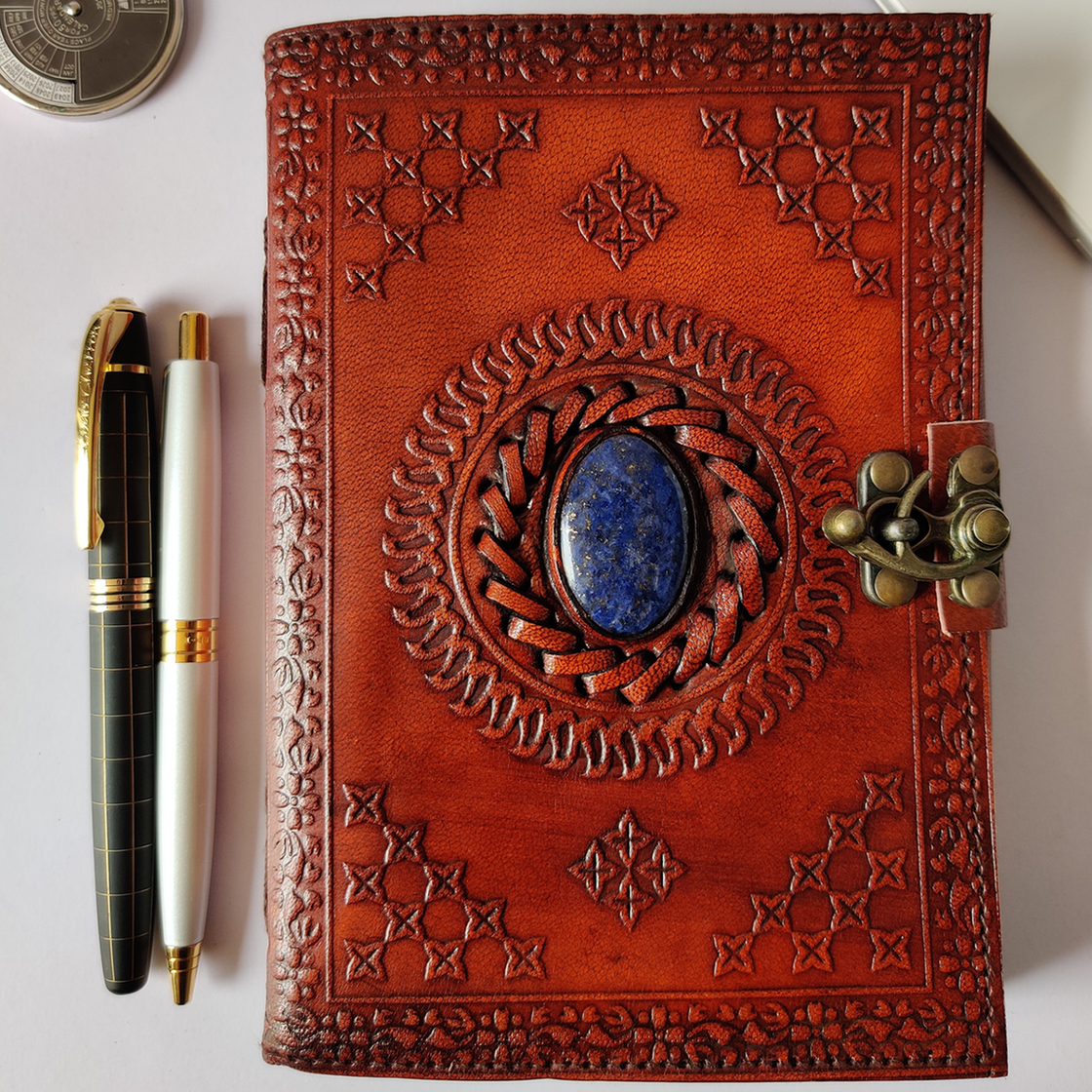 Utopian Leather Journal with Semi-Precious Stone