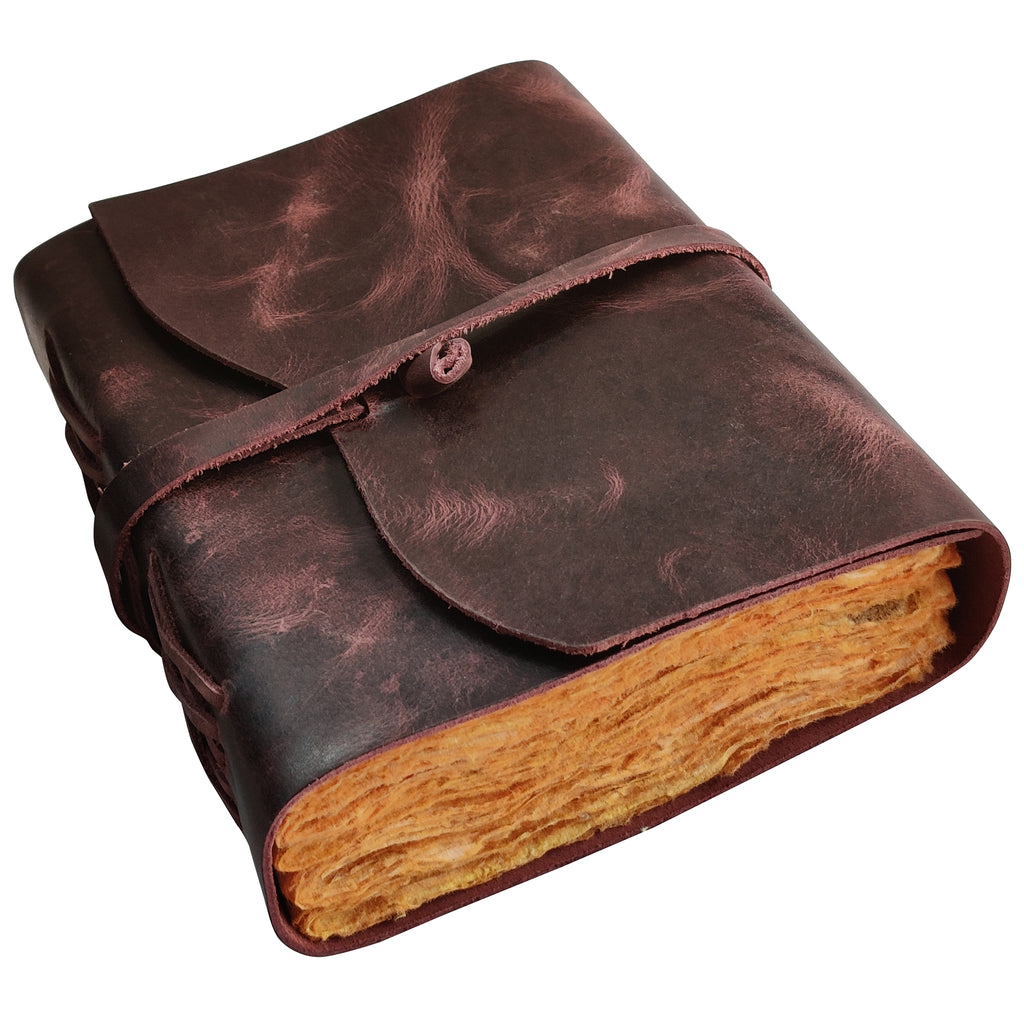 LEATHER BOUND JOURNAL WITH ANTIQUE DECKLE EDGE PAPER FOR MEN WOMEN (MAUVE)