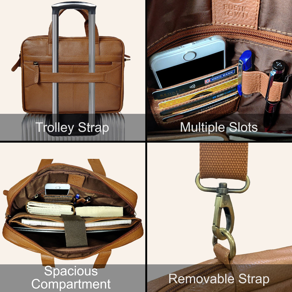 13.5 inch Vintage Crossbody Leather Laptop Messenger Briefcase Bag