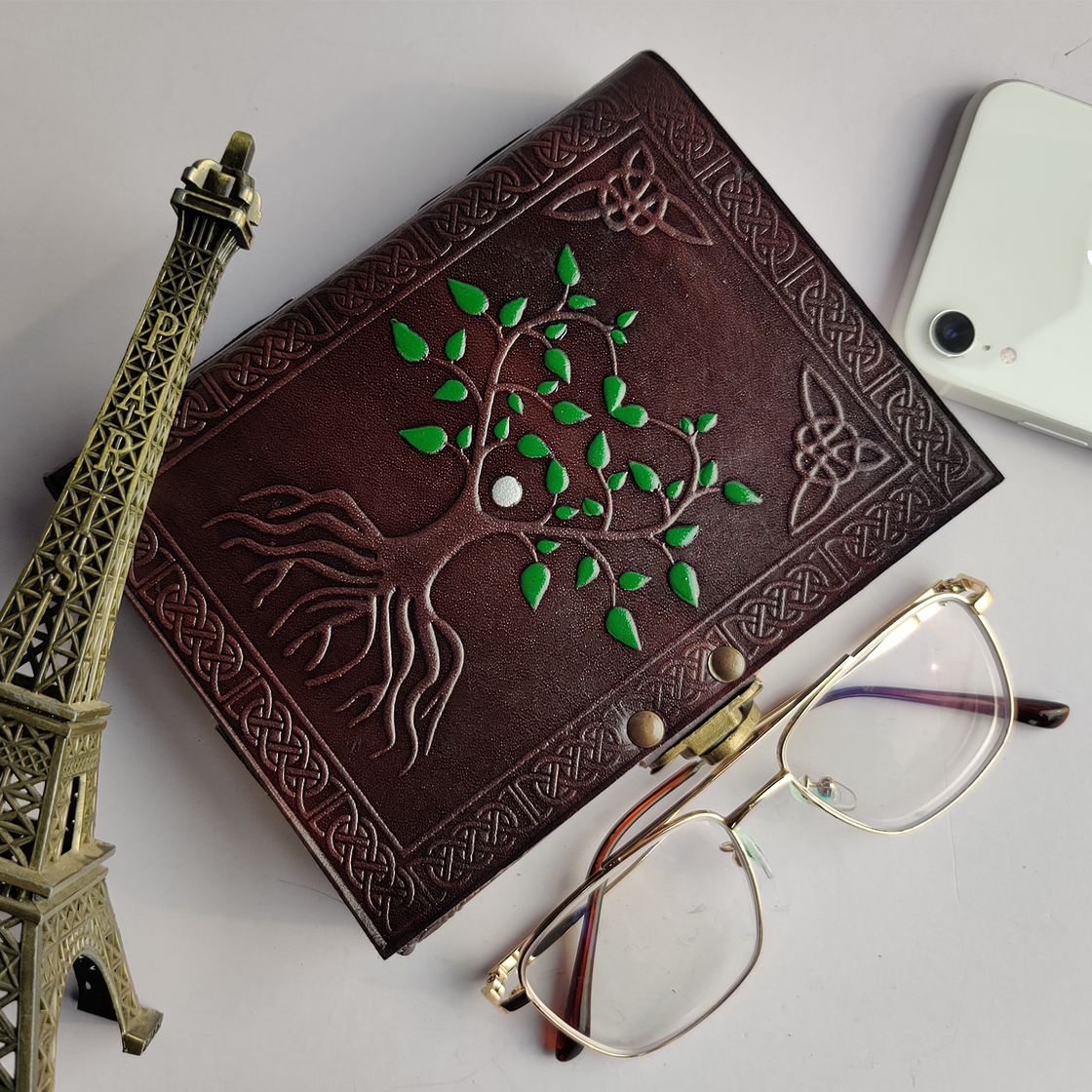 Hand Painted Sacred Tree of Life Leather Journal