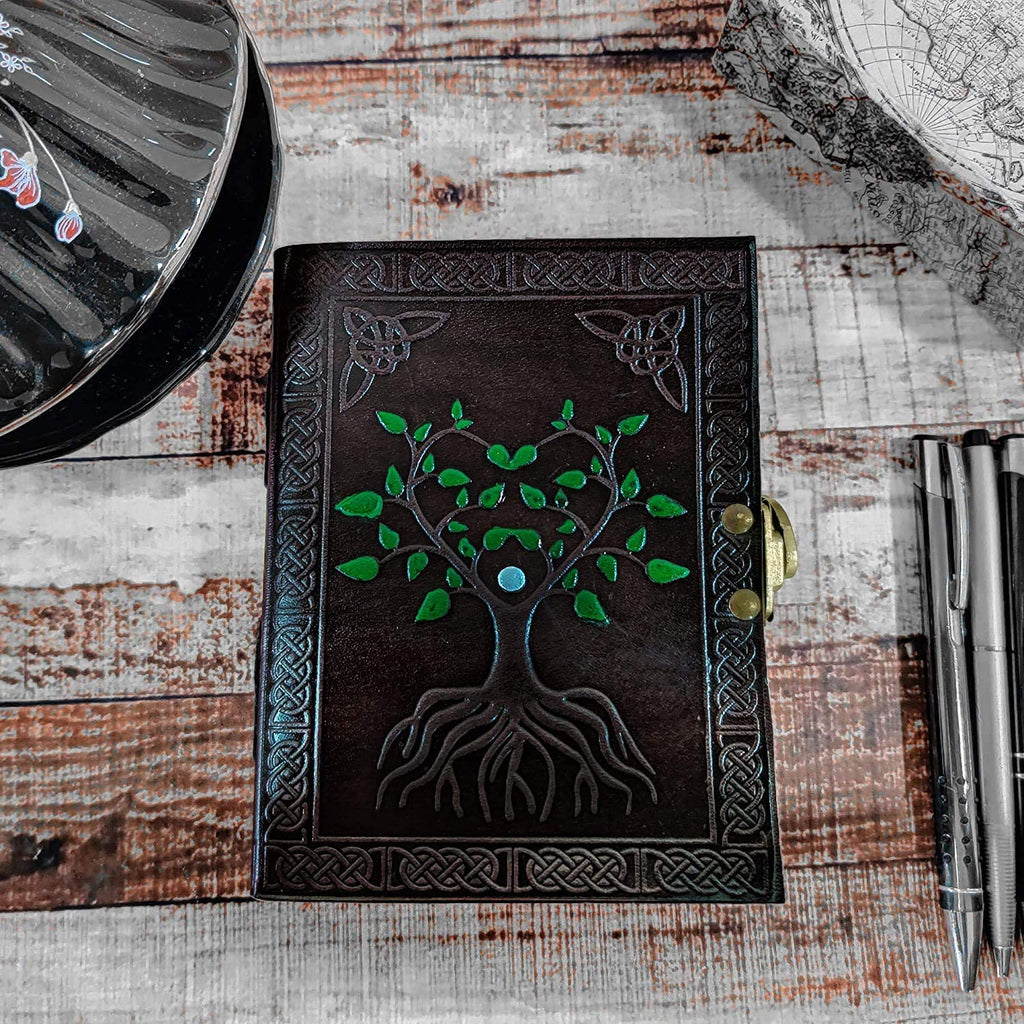 Hand Painted Sacred Tree of Life Leather Journal Travel Diary Notebook