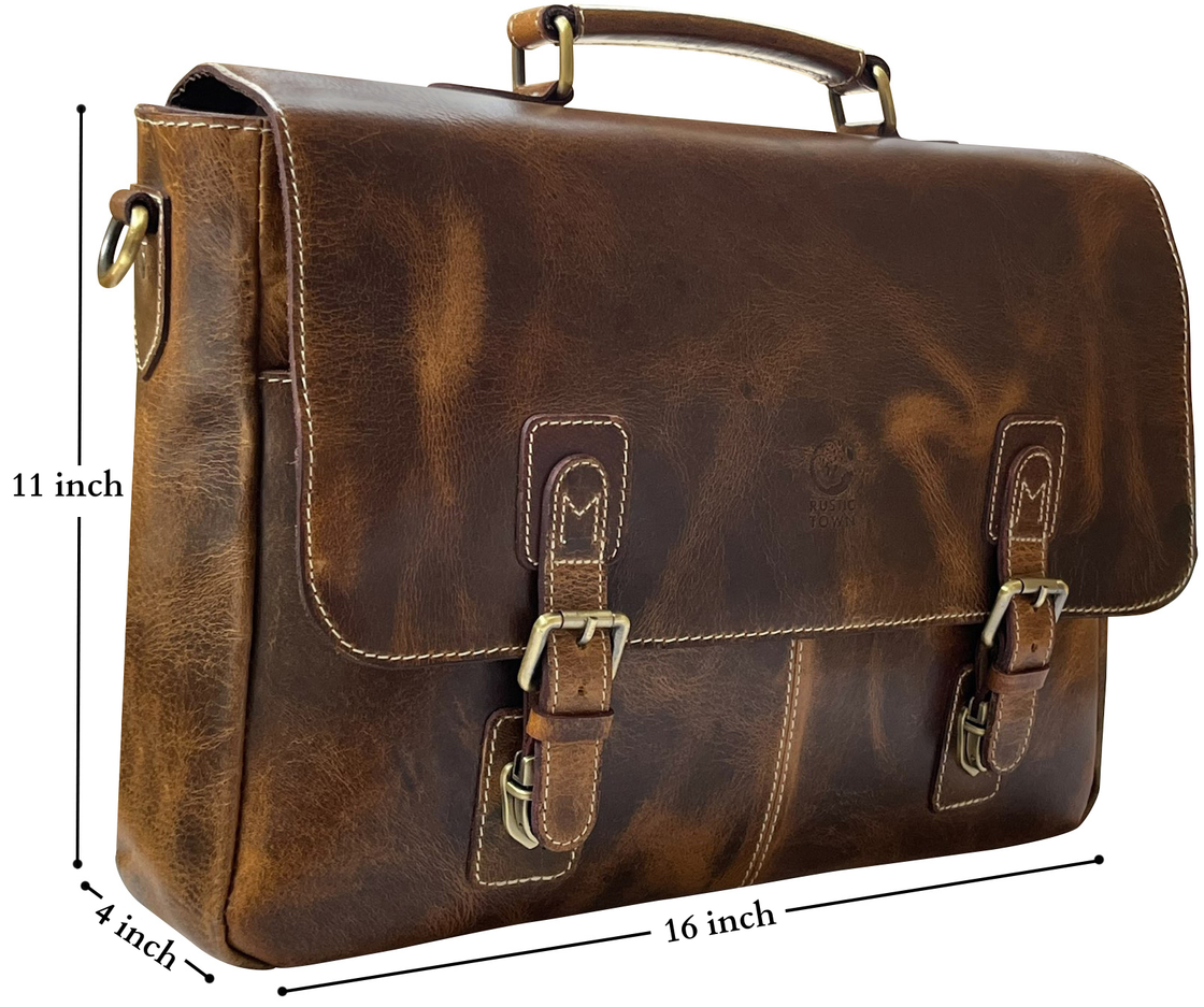 Predator 16" Leather Briefcase Laptop Messenger Bag (Antique Brown)6
