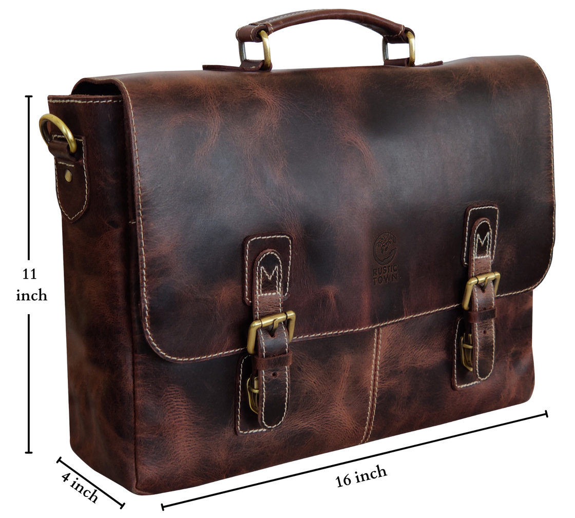 Predator 16" Leather Satchel Laptop Briefcase Bag (Mulberry)