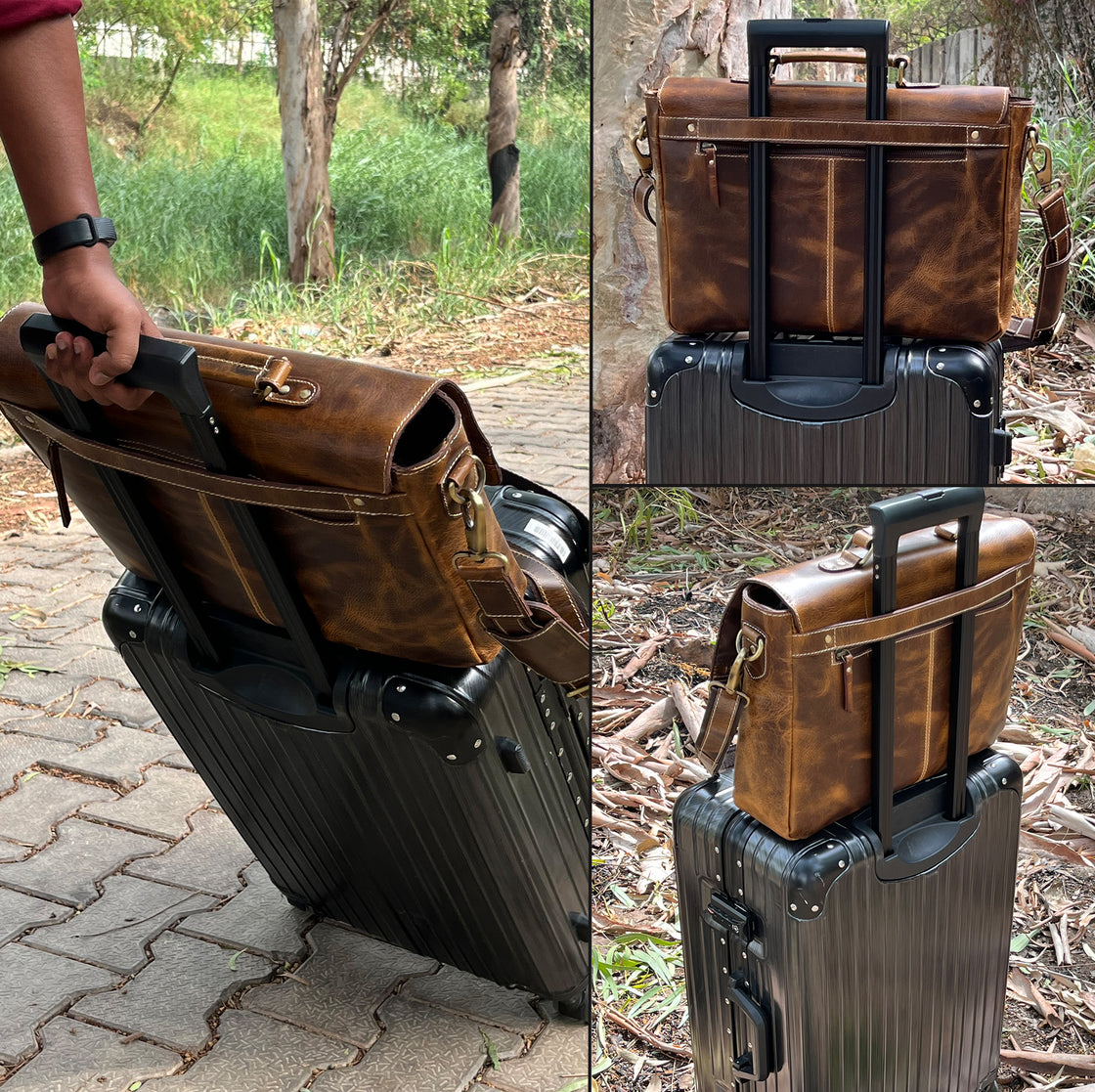 Predator 16" Leather Briefcase Laptop Messenger Bag (Antique Brown)6