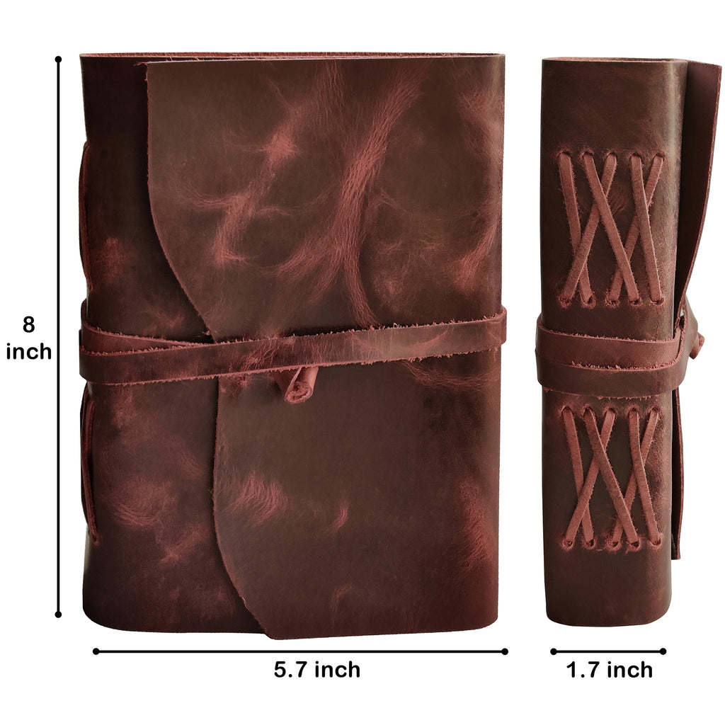 LEATHER BOUND JOURNAL WITH ANTIQUE DECKLE EDGE PAPER FOR MEN WOMEN (MAUVE)